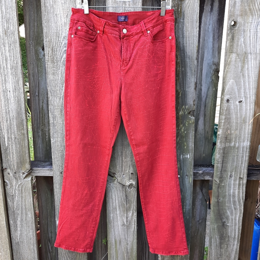 NYDJ Size 8 Red Snake skin print Cotton Skinny